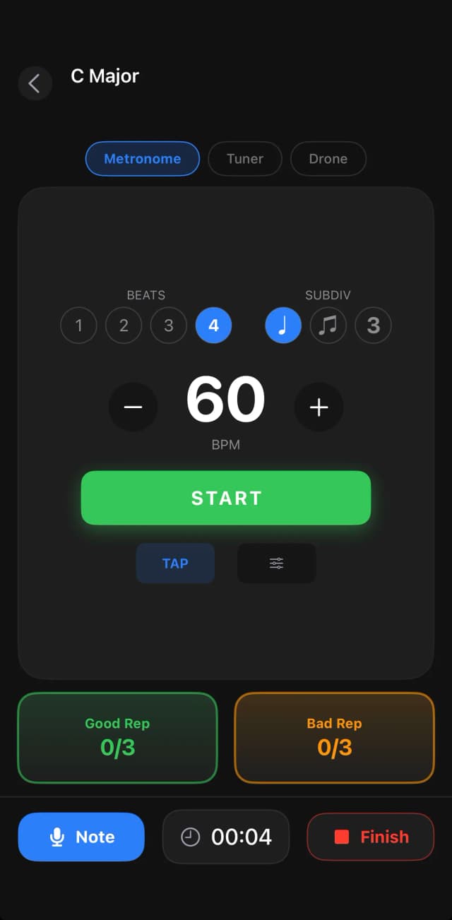 Virtunity practice mode with pitch and rhythm scoring