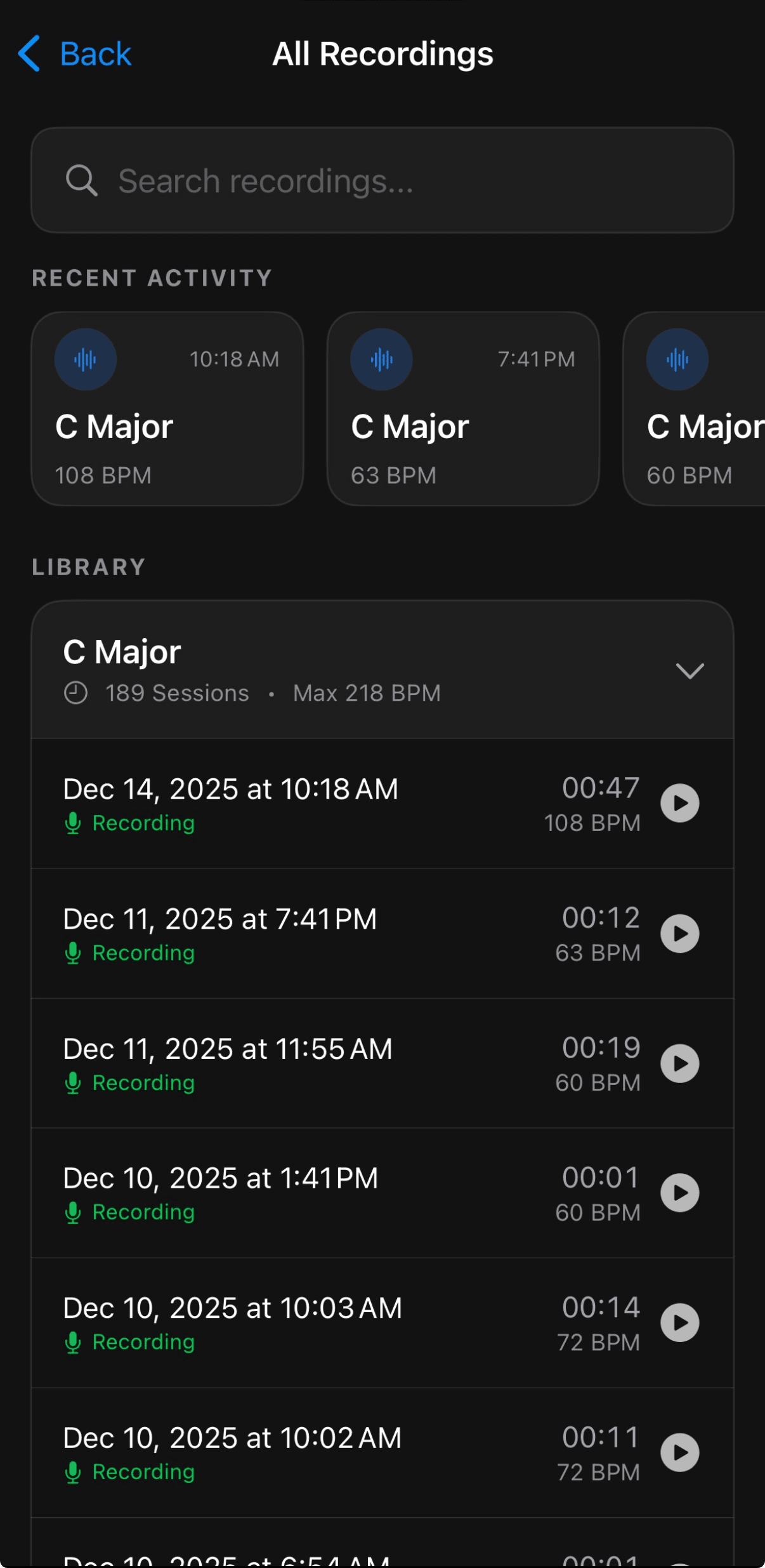 Virtunity saved recordings screen
