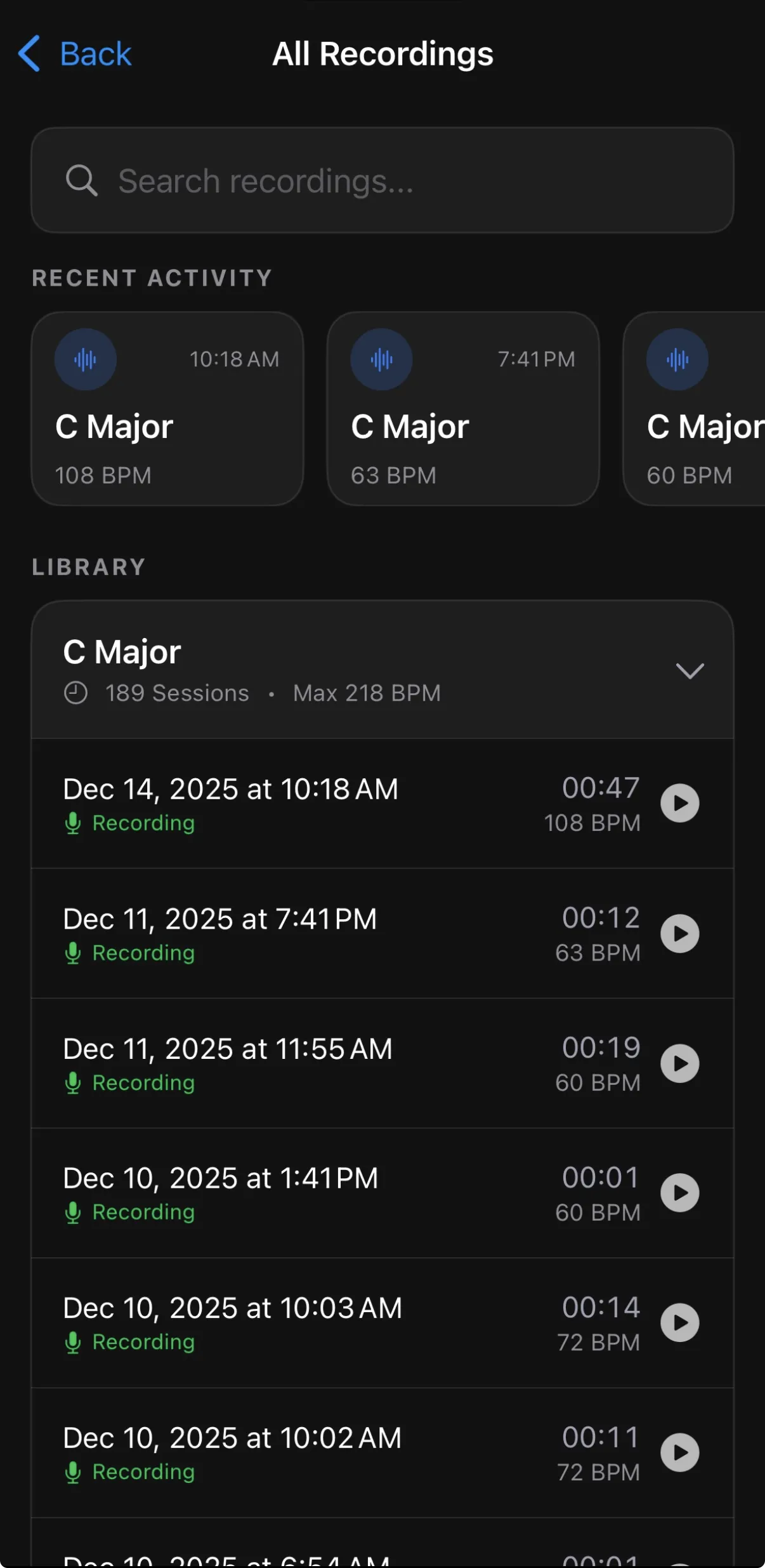 Practice history and progress tracking