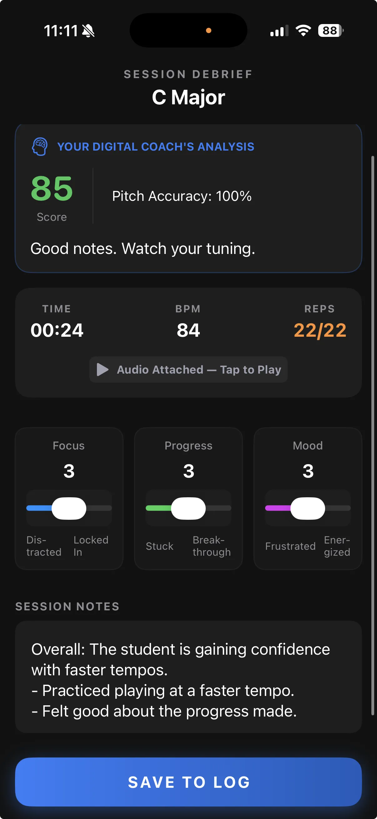 Session debrief with scoring and self-assessment
