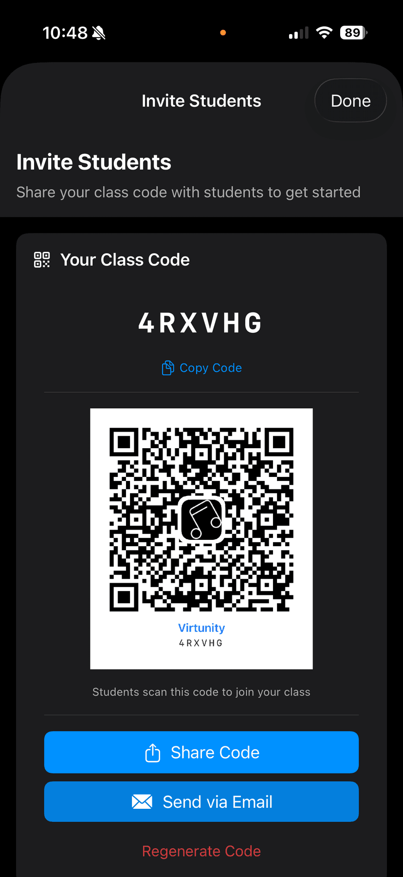 Student invite with QR code