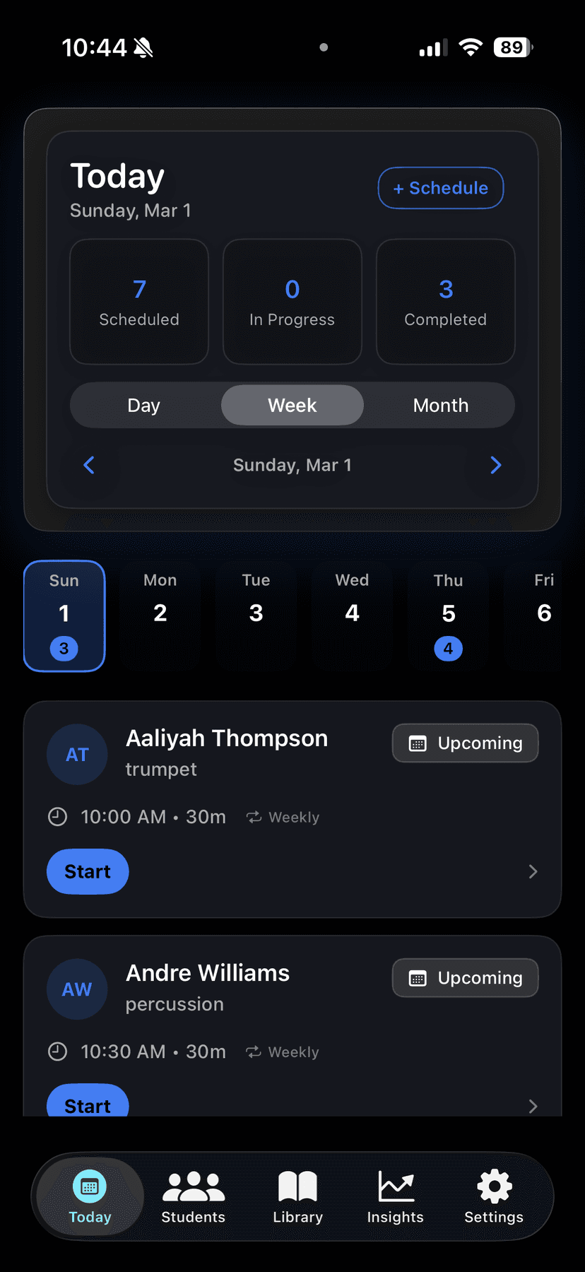 Teacher lesson calendar view