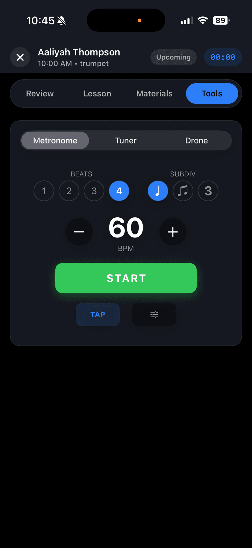 Built-in metronome tool