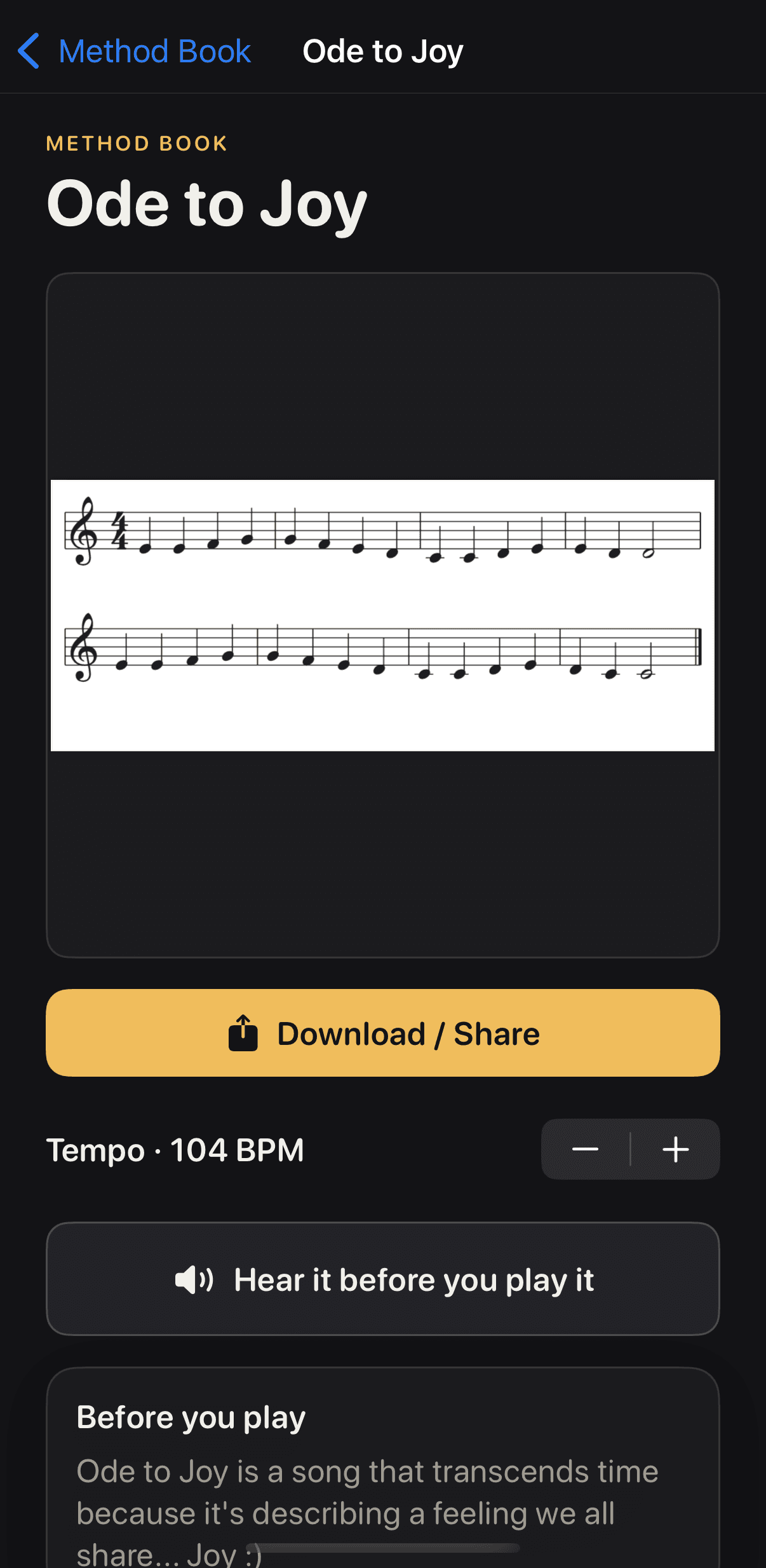 Ode to Joy in the Method Book, clarinet edition.
